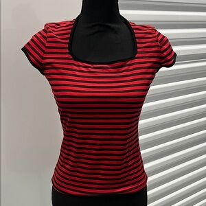 Red and Black Striped Women's Top Vintage size L inG international network group